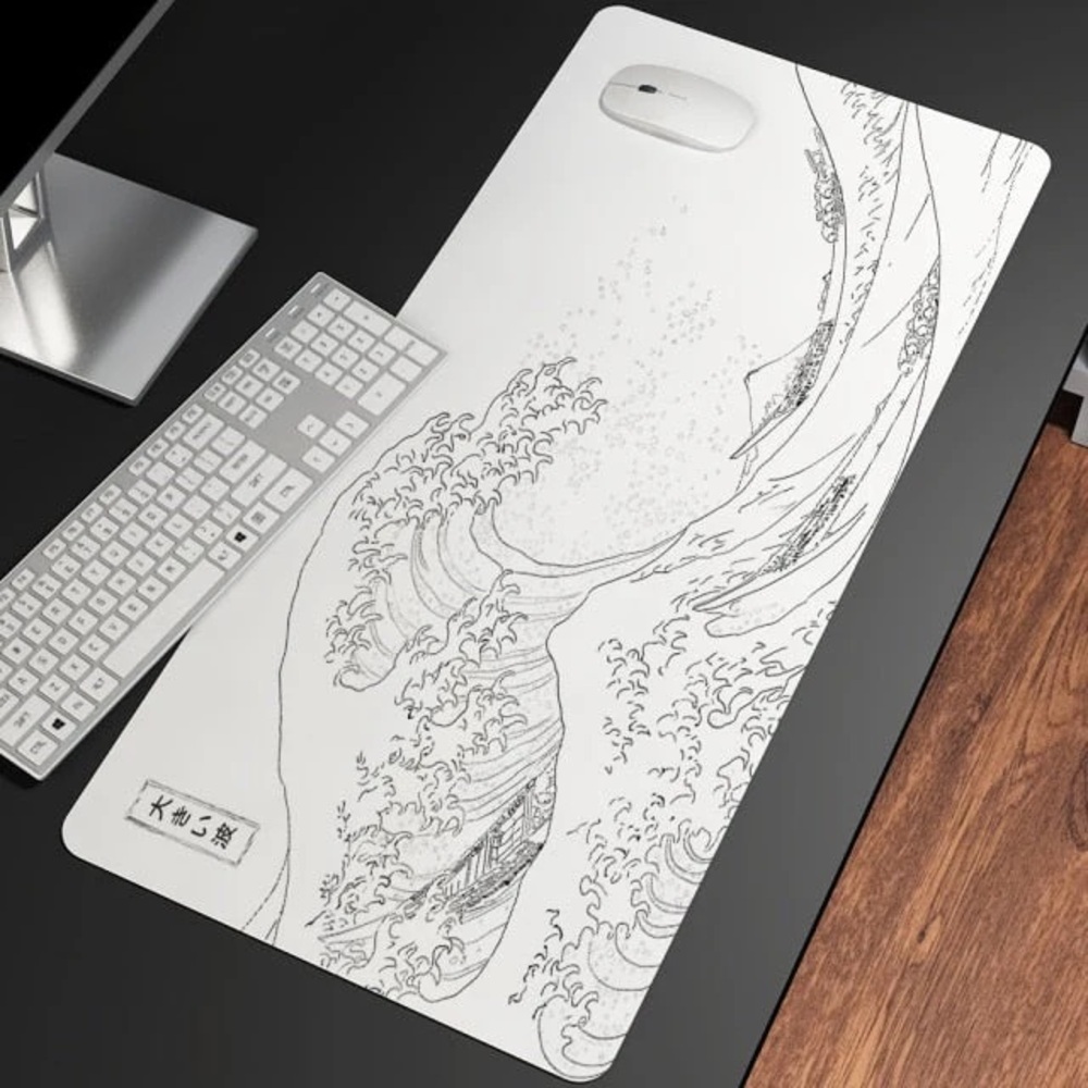 White Mousepad 400mm x 800mm Kanagawa wave